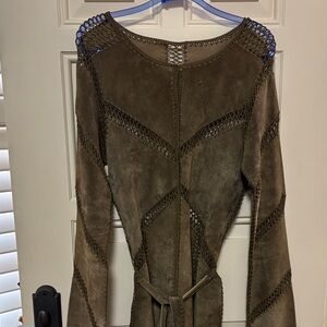 Suede and crocheted long coat